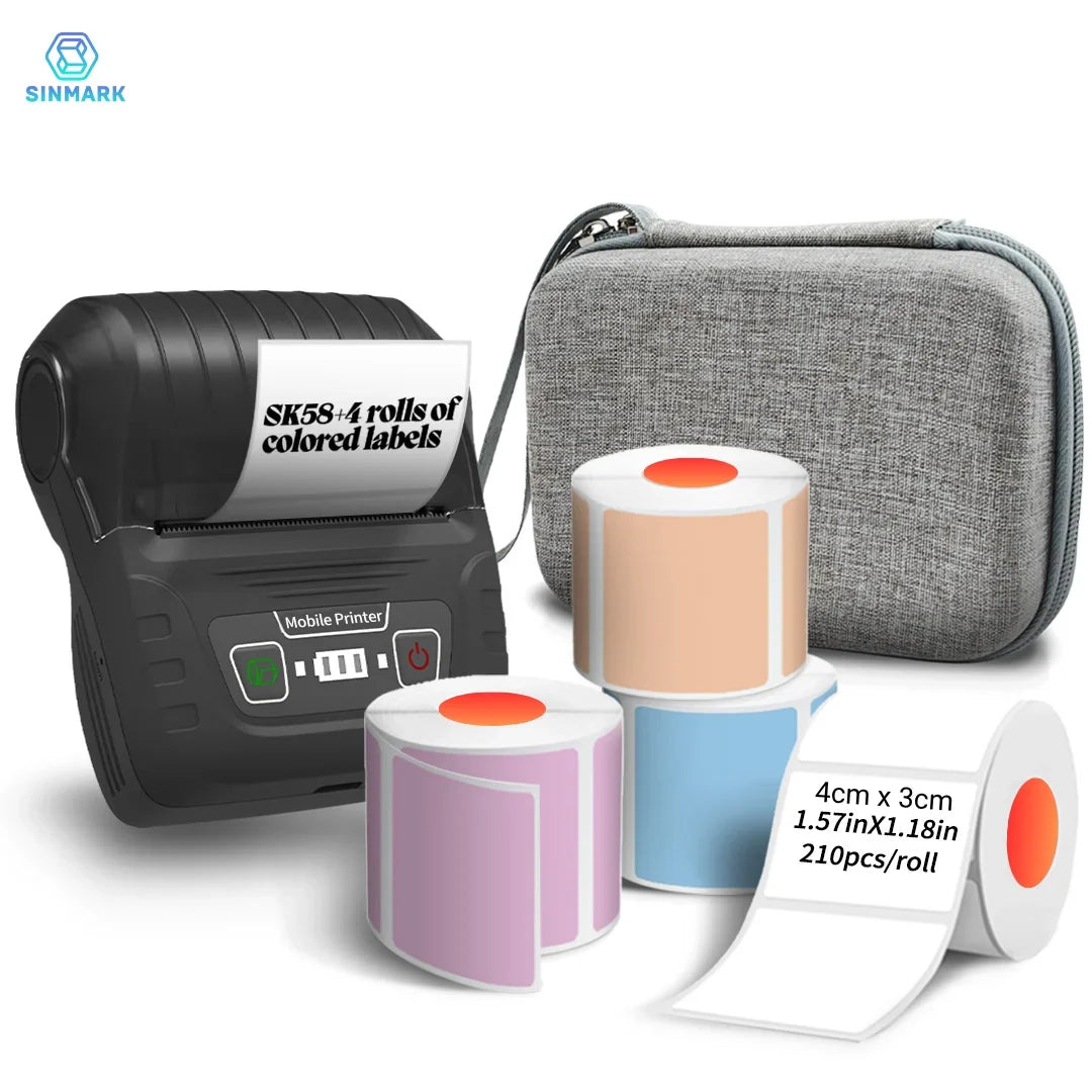 SINMARK Mini Printer with 4 Rolls Label Portable Sticker Maker Complimentary Storage Bag 2-Inch Labeler